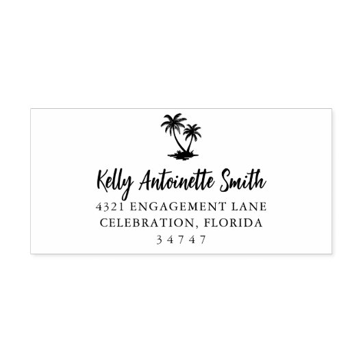 Elegante Tropische Palmboom Adres Zelfinktende Stempel (Design)
