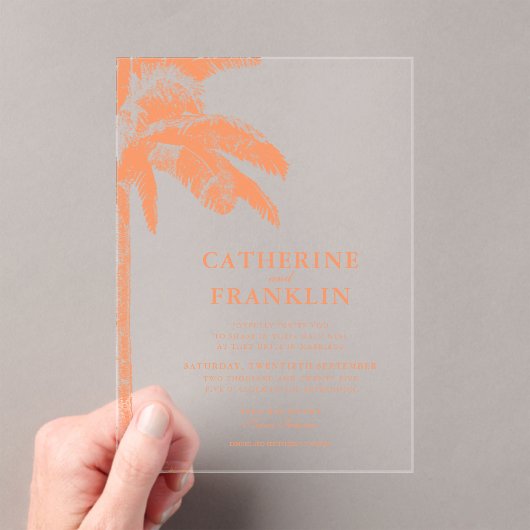 Elegante tropische palmboom bruiloft acryl uitnodigingen (Insitu (Draagbaar))