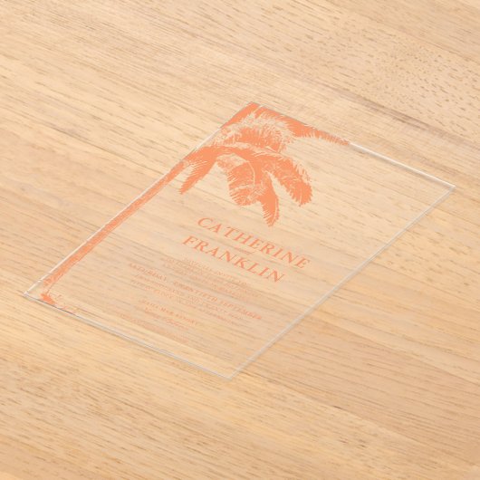 Elegante tropische palmboom bruiloft acryl uitnodigingen (Laagn)