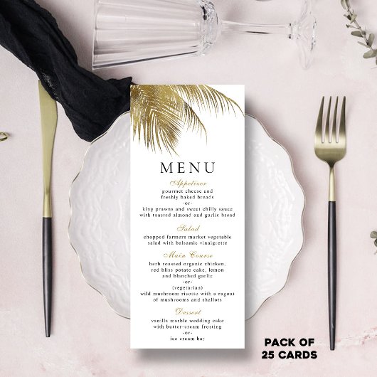 Elegante tropische palmboom strand bruiloft menu