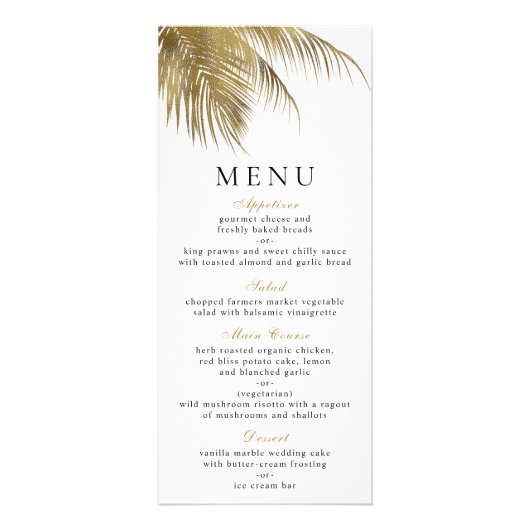 Elegante tropische palmboom strand bruiloft menu (Voorkant)