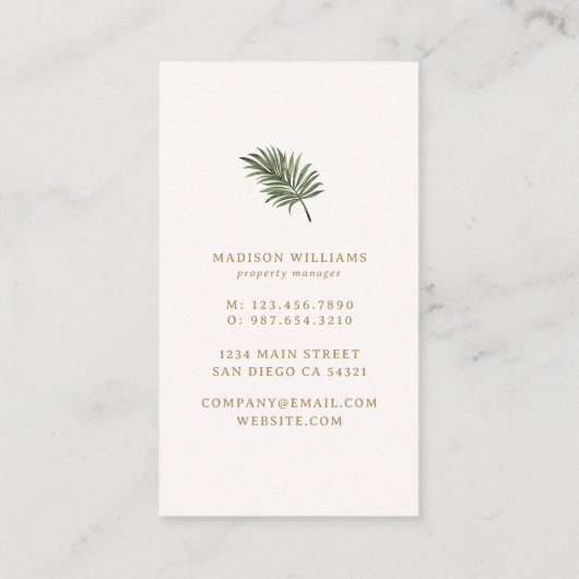 Elegante tropische palmboom vakantiewoning visitekaartje (Achterkant)