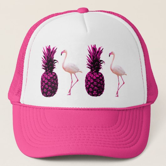 Elegante Tropische Roze Ananas en Flamingo Trucker Pet (Voorkant)