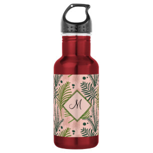 Elegante Tropische Roze Bloemige Botanische Monogr Waterfles