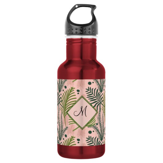Elegante Tropische Roze Bloemige Botanische Monogr Waterfles (Voorkant)