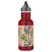 Elegante Tropische Roze Bloemige Botanische Monogr Waterfles (Links)