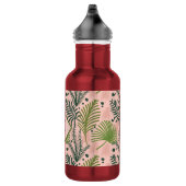 Elegante Tropische Roze Bloemige Botanische Monogr Waterfles (Rechts)