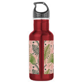 Elegante Tropische Roze Bloemige Botanische Monogr Waterfles (Achterkant)