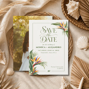 Elegante Tropische Strand Bestemming Trouwfoto Save The Date