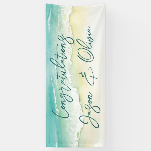 Elegante Tropische Strand Bruiloft Felicitaties Spandoek (Verticaal)