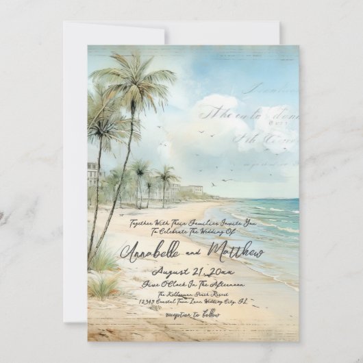 Elegante  tropische strand bruiloft kaart (Voorkant)