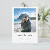 Elegante tropische strand foto budget bruiloft save the date (Staand voorkant)