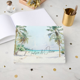 Elegante tropische strand palm bomen bruiloft gastenboek