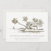 Elegante Tropische Strand Palmenboom Schets Bleek  Save The Date (Voorkant / Achterkant)