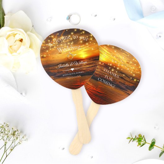 Elegante Tropische Strand String Lights Trouwgunst Handwaaier