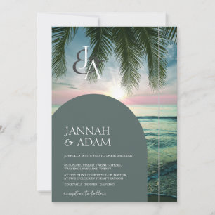 Elegante Tropische Strand Zonsondergang Monogram H Kaart