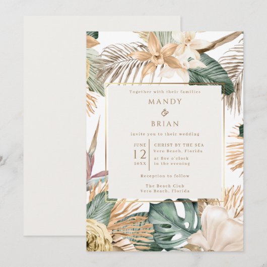 Elegante tropische strandbestemming bruiloft kaart (Voorkant / Achterkant)