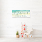 Elegante Tropische Strandbruiloft Gefeliciteerd Spandoek (Insitu)