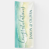 Elegante Tropische Strandbruiloft Gefeliciteerd Spandoek (Verticaal)
