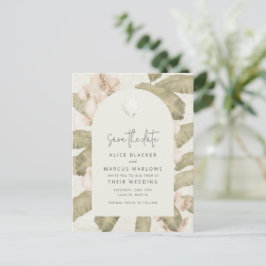 Elegante Tropische Strandbruiloft Save the Date Aankondigingskaart