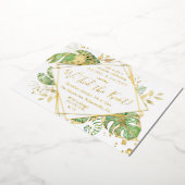 Elegante Tropische Uitwijk Trouwreceptie Goud Folie Uitnodiging (Gedraaid)