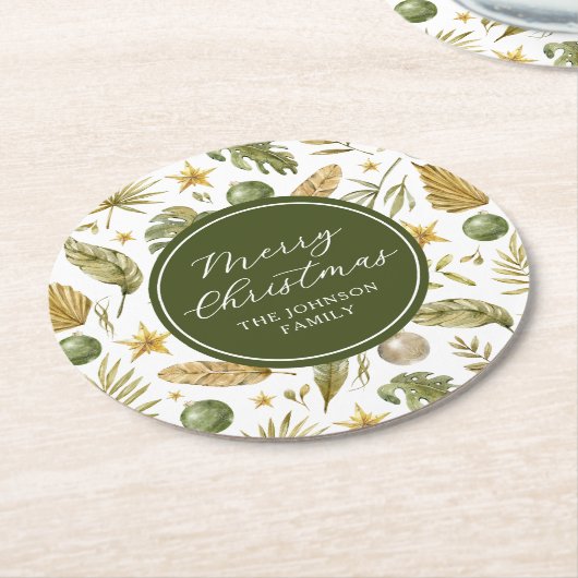 Elegante tropische vrolijke kerst ronde kartonnen onderzetter (Gebogen)