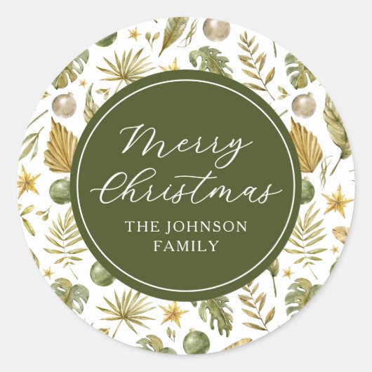 Elegante tropische vrolijke kerst ronde sticker (Voorkant)