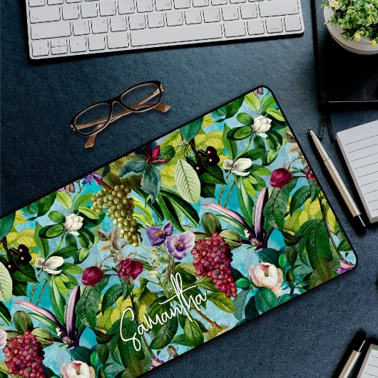 Elegante tropische vruchten aqua patroon monogram bureaumat