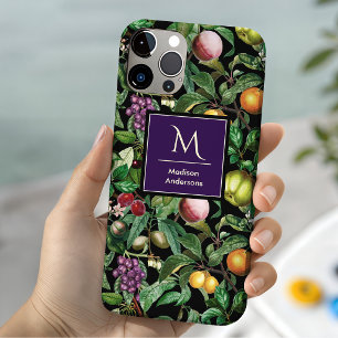 Elegante tropische vruchten zwart patroon monogram Case-Mate iPhone 14 hoesje