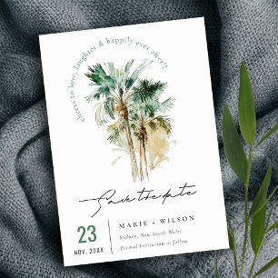Elegante Tropische Waterverf Palmboom Letters Save The Date