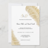 Elegante tropische wit en gouden bladeren bruiloft kaart (Voorkant)
