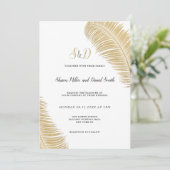 Elegante tropische wit en gouden bladeren bruiloft kaart (Staand voorkant)