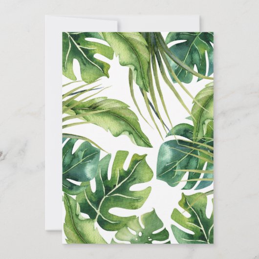Elegante tropische zomer palmbladeren bruiloft kaart (Achterkant)