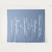 Elegante Trouw Aangepaste Naam Stof Blauw Achtergr Wandkleed (Voorkant (horizontaal))