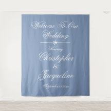 Elegante Trouw Aangepaste Naam Stof Blauw Achtergr