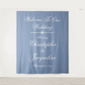 Elegante Trouw Aangepaste Namen Stof Blauw Achterg Wandkleed (Voorkant)