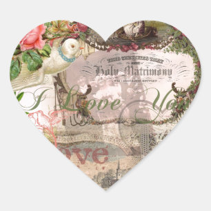 Elegante Trouw Antieke Huwelijk Vintage Hart Sticker