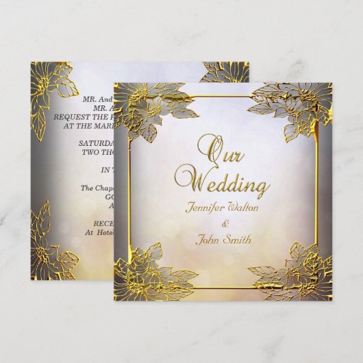 Elegante trouw beige goud kaart (Voorkant / Achterkant)