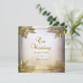 Elegante trouw beige goud kaart (Staand voorkant)