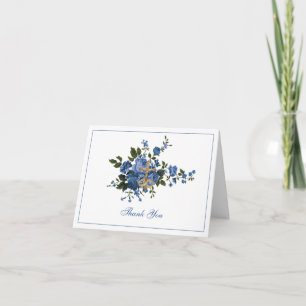 Elegante Trouw Blauw Bloemmotief Religieus  Bedankkaart