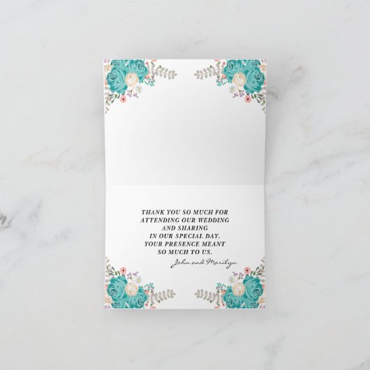 Elegante trouw blauwe waterverf bloemen op maat bedankkaart (Binnen)