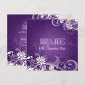 Elegante Trouw Bloemige Krullen Paars Kaart (Voorkant / Achterkant)