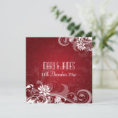 Elegante trouw bloemige krullen rood kaart (Staand voorkant)