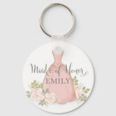 Elegante Trouw Bruidsmeisje Modern Roze Bloem Sleutelhanger (Voorkant)