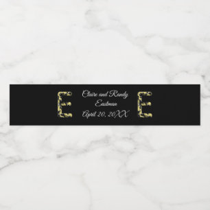 Elegante Trouw Bruin en Goud Letter E Monogram Waterfles Etiket