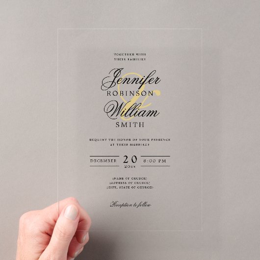 Elegante Trouw Classy Script Typografie Goud  Acryl Uitnodigingen (Insitu (Draagbaar))
