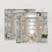 Elegante Trouw Crème Roos Zilver Wit Kaart (Voorkant / Achterkant)