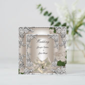 Elegante Trouw Crème Roos Zilver Wit Kaart (Staand voorkant)