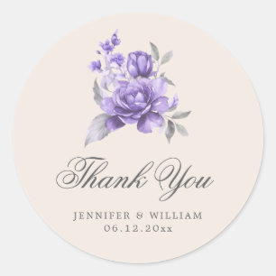 Elegante Trouw Dank Je Purperen Rustieke Bloemen  Ronde Sticker