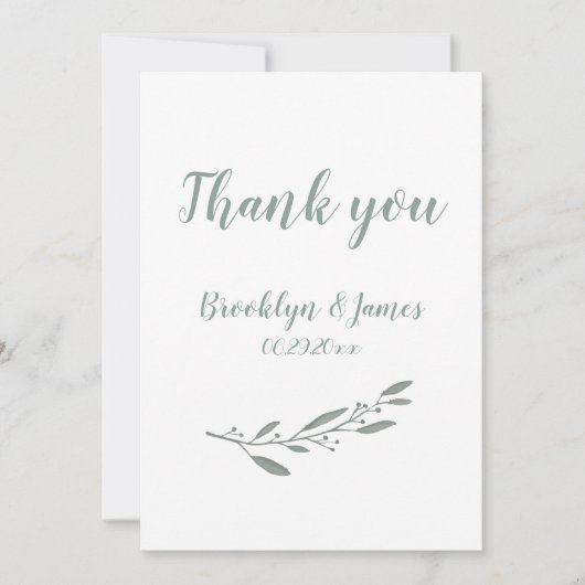 Elegante Trouw Dank Je Wel Bloemrijke Saliegroen Kaart (Voorkant)